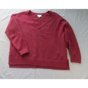 Lucky Brand V Neck Boxy Pullover Oversize V Neck Sweater Women's Large Maroon